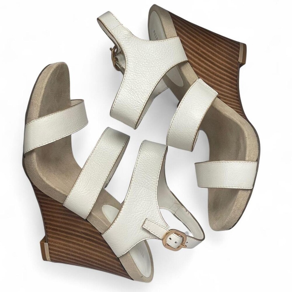 Nine West White Leather Strappy Wedge Sandals